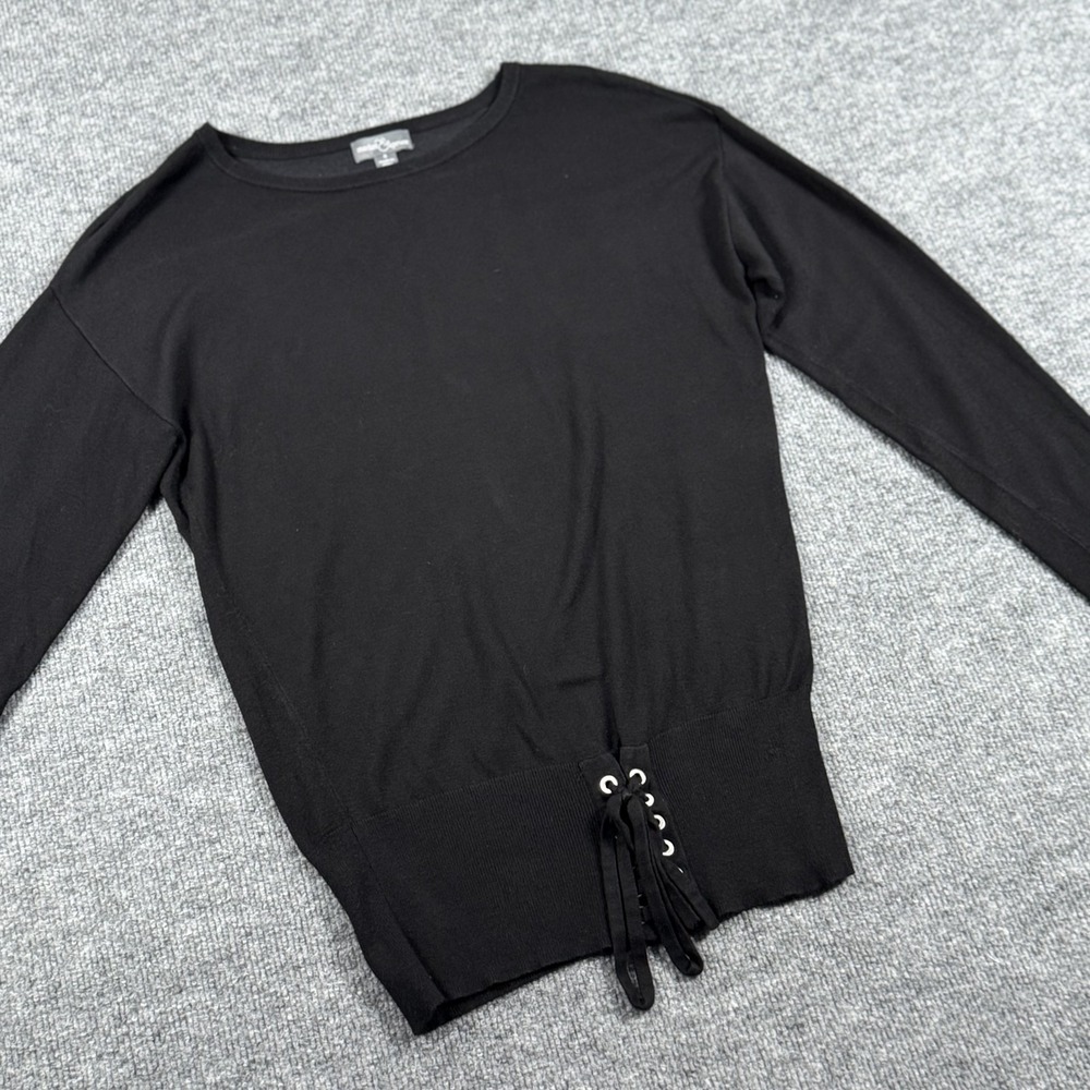 Market & Spruce Sweater Womens Small Black Lace Up Hem Pullover Long Sleeve Knit